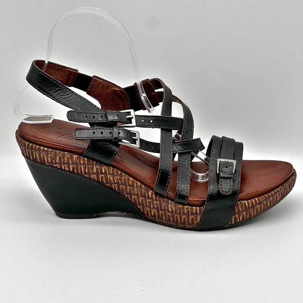 Naya Maize Black Leather Strappy Wedge Platform Slingback Sandals Size 11